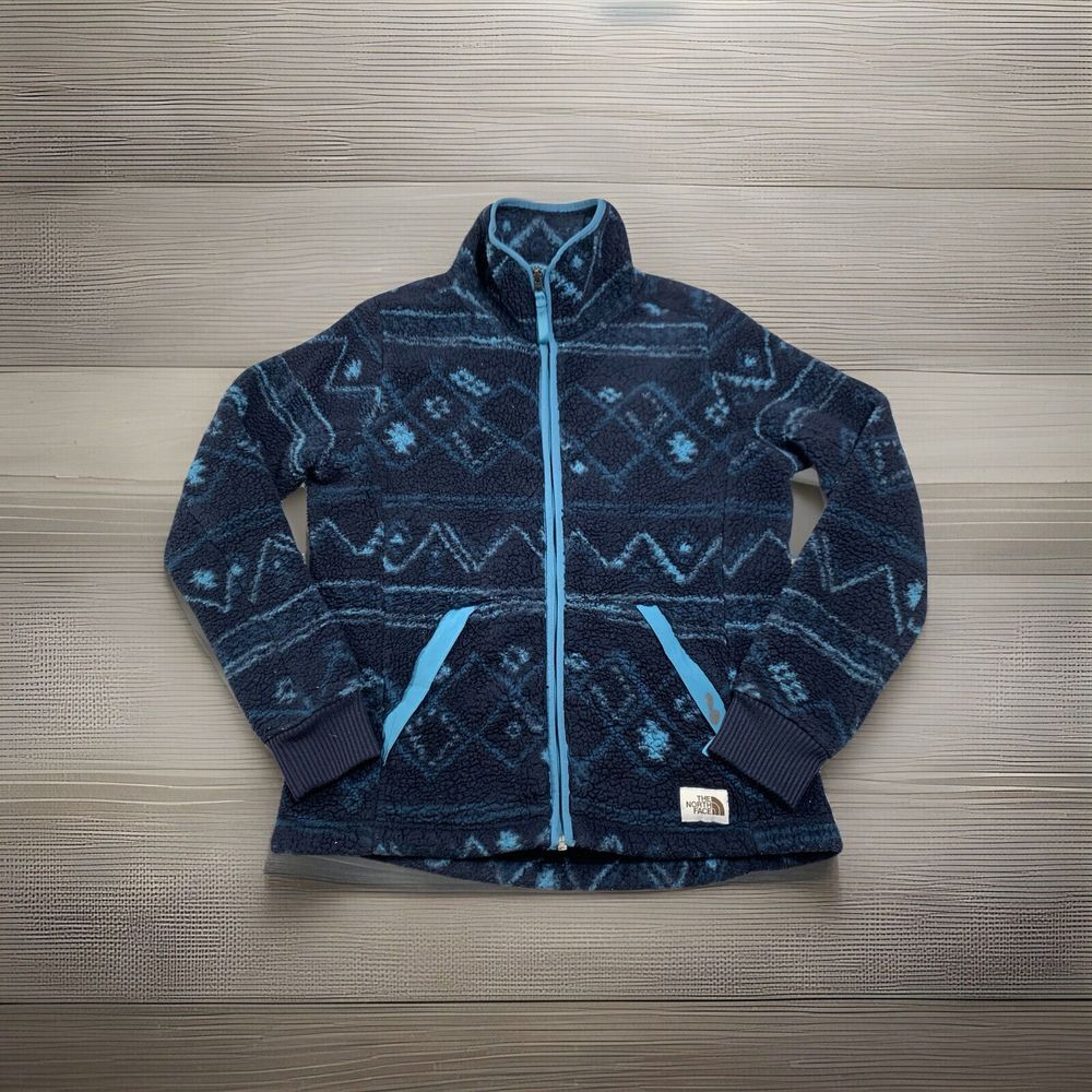 The North Face Women's Full Zip Fleece Jacket Deep Pile Aviator Navy Blue Size S